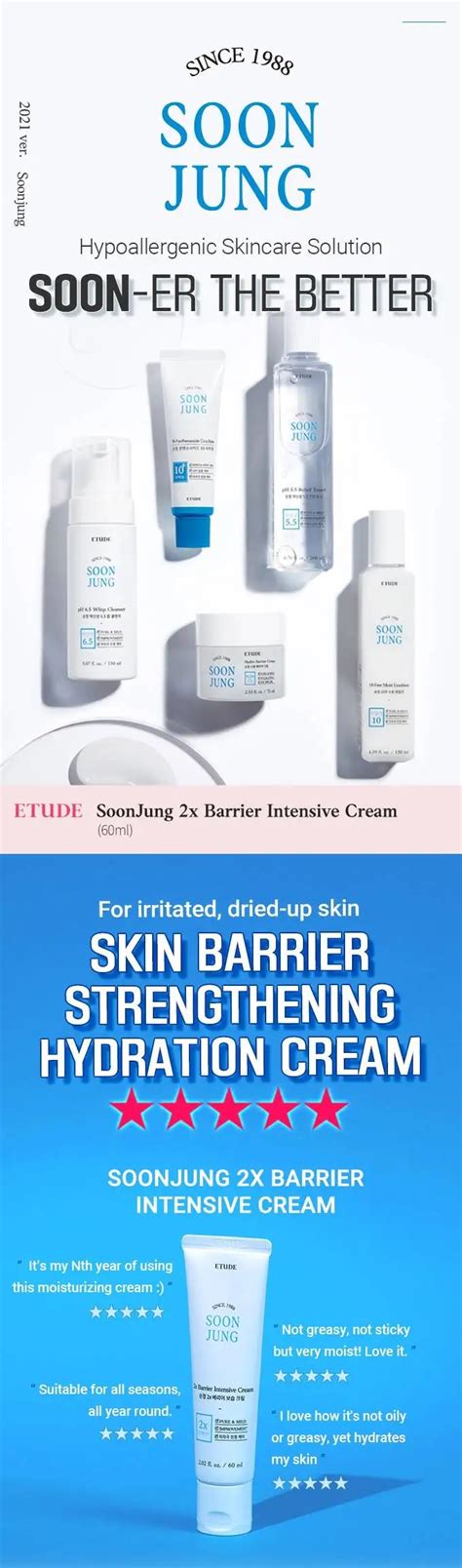 Korea Beauty Cream Soonjung 2x Barrier Intensive Cream By Etude 60ml