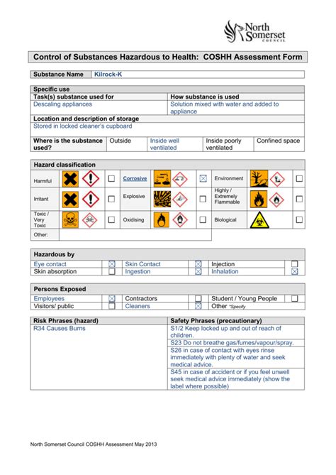 Sample Coshh Assessment North Somerset Council