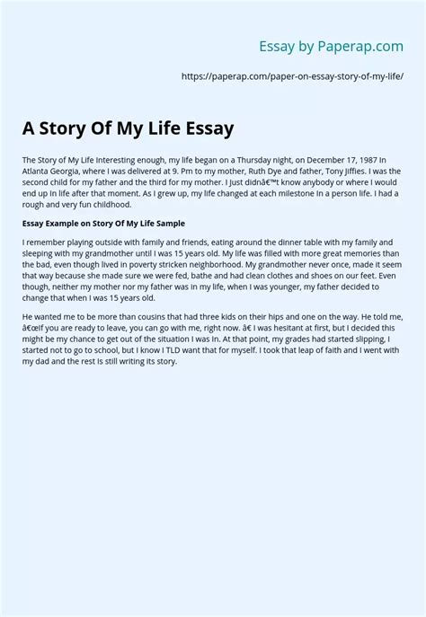 A Story Of My Life Narrative And Personal Speech Example 200 300 Words