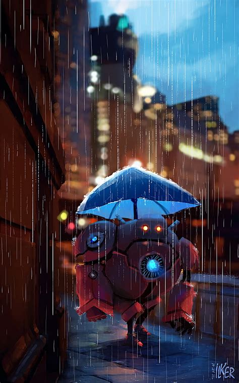 Art Rain Robot Umbrella Street Hd Phone Wallpaper Pxfuel