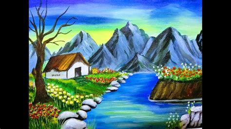 How To Paint Nature Scenery With Mountain Acrylic Painting For Beginners