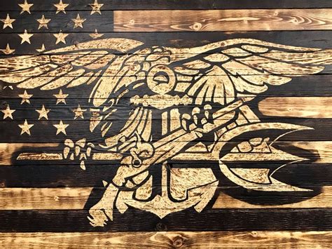 Navy Seal Flag American Flag Wood Flag Trident Wood Sign Etsy