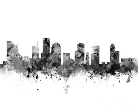 Houston Skyline Black And White Mixed Media By Monn Print