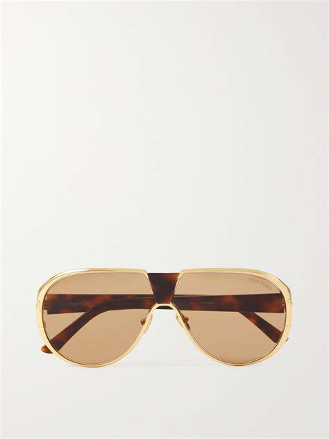 Tom Ford Eyewear Vincenzo Aviator Style Gold Tone And Tortoiseshell Acetate Sunglasses Net A