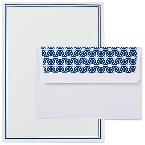 White And Navy Paper And Designed Envelopes Stationery Set Box Of 20