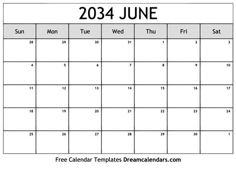 June 2034 Calendar Free Blank Printable With Holidays