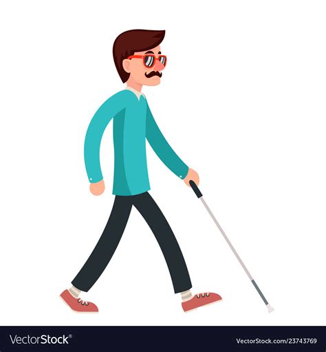 Blind Man Stick Disabled Confident Gait Walking Vector Image