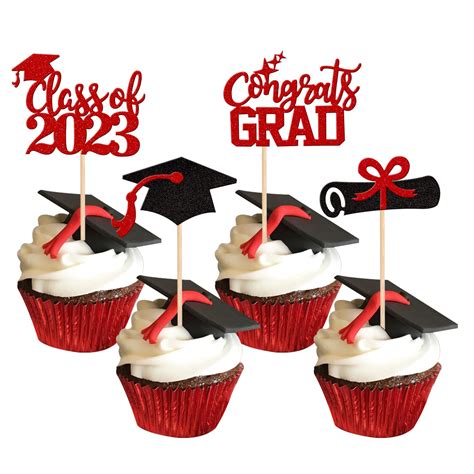Buy 24 Pcs 2023 Graduation Cupcake Toppers Glitter Class Of 2023