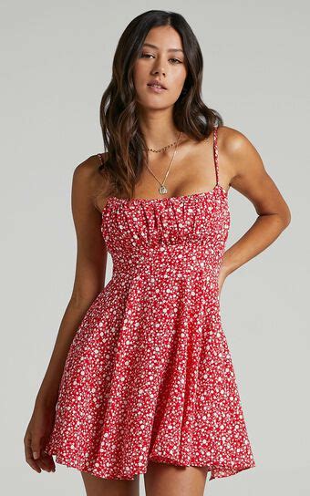 summer jam sweetheart mini dress in red floral print showpo usa