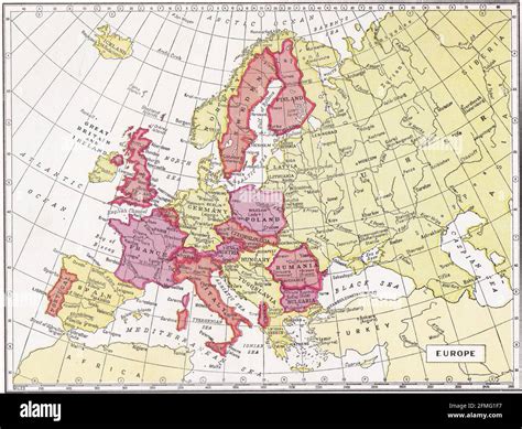 Vintage Map Of Europe 1930s Stock Photo Alamy
