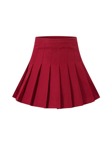 Eyicmarn Women Girls Short High Waist Pleated Skater Tennis School Skirt Mini Solid Zipper Built
