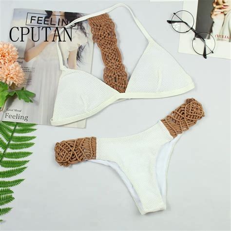 Cputan Sexy White Mesh Bikini Set Crochet Strappy Sexiezpix Web Porn