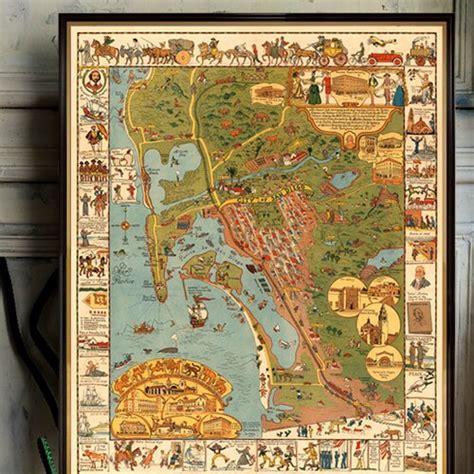 San Diego Map Illustrated Map Old Map Of San Diego Print Etsy
