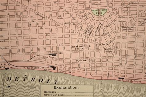 Detroit Map Detroit Street Map Antique By Mapsbooksephemera