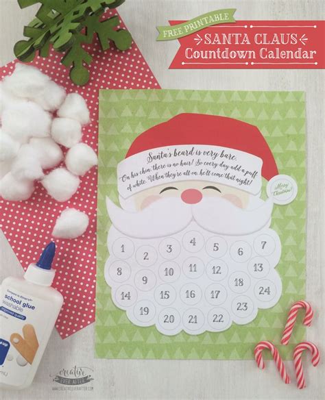 Free Printable Santa Claus Beard Countdown Calendar Natale