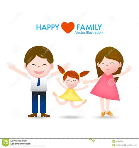 Cartoon Happy Family Dad, Mom And Daughter With Smile And Joyful Stock