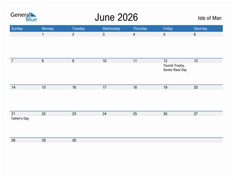 Editable June 2026 Calendar With Isle Of Man Holidays