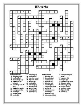 Big puzzles won't always print on one page — the clues and grid are the smallest we could make them. Crossword puzzle has 43 clues with RE verb infinitive and ...