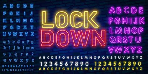 Lock Down Neon Sign Vector Protection Neon Design Template Light