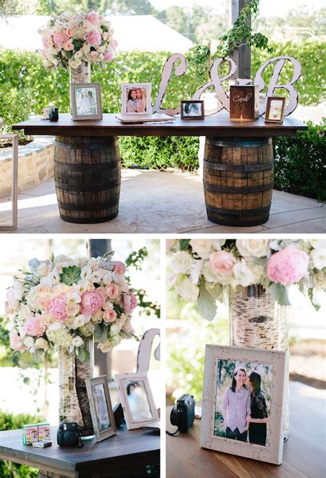 However, your wedding decorations can expand well beyond the tables! Guest Book Table on Barrels + Décor | Photo: Heather ...