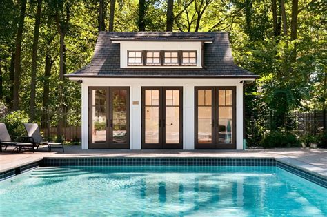 French Door Pool Transitional With Shed Dormer Window Pool House Pool