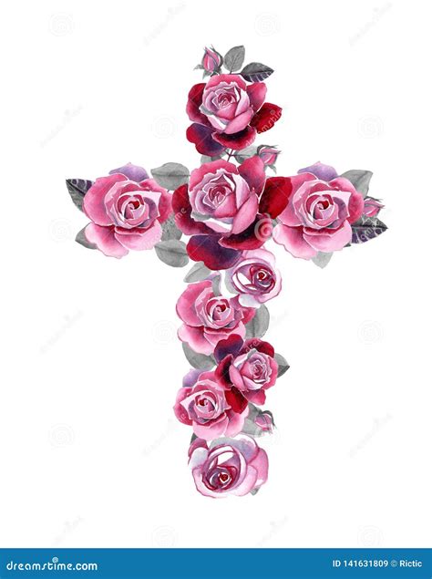 Christian Cross Made Of Watercolor Roses Stock Illustration