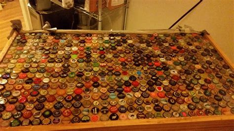 Explore unique countertop designs for your home bar. Homebrewing DIY: Finishing a beer cap bar top w/ epoxy ...