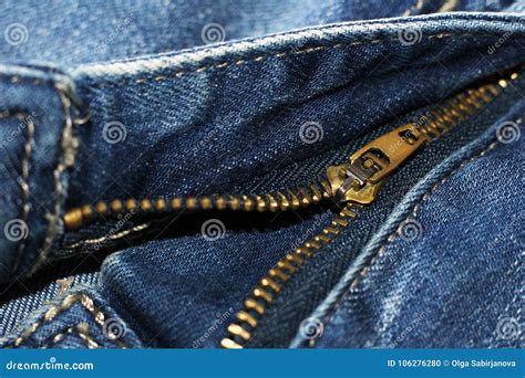 Locking Zipper On Jeans Fashionable And Stylish Thing Stock Photo