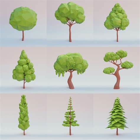 Tree Set D Model In Cartoon Trees Low Poly Low Poly Art