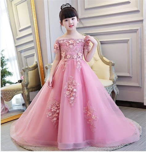 Glizt Bead Appliques Flower Girl Wedding Dresses Long Trailing Girl