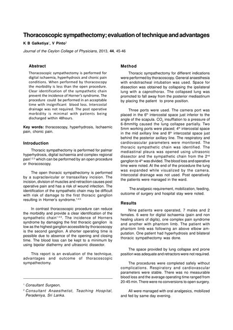 Pdf Thoracoscopic Sympathectomy Evaluation Of Technique And Advantages