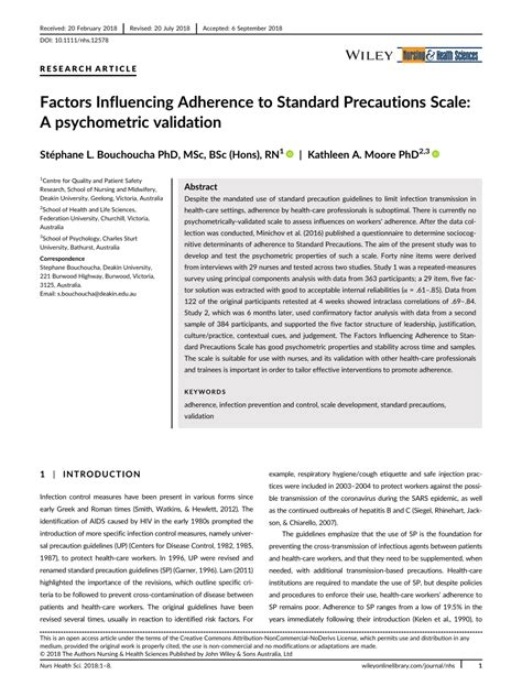 Pdf Factors Influencing Adherence To Standard Precautions Scale A