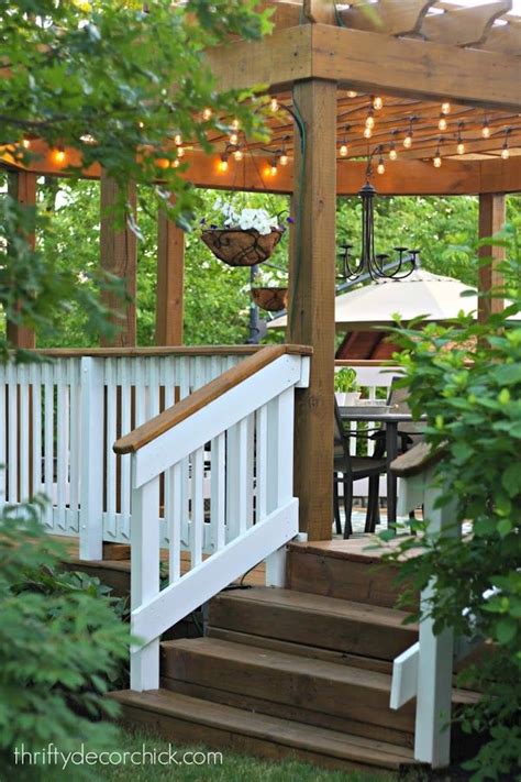 See more ideas about stair railing, railing design, iron railing. Our beautiful outdoor dining room | Deck with pergola ...