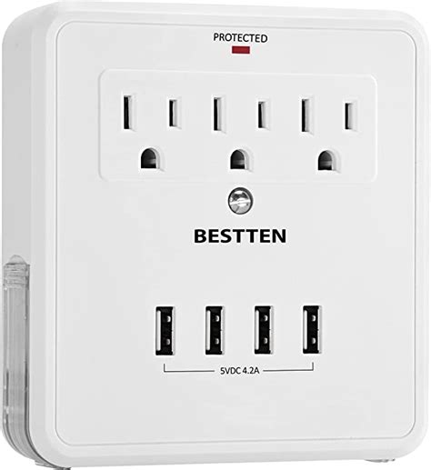 Bestten 900 Joule Usb Outlet Surge Protector 4 Usb Max 42a Charging
