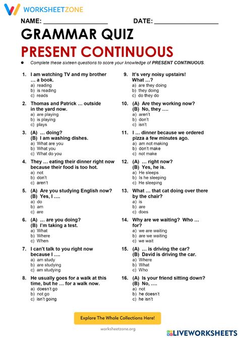 Present Continuous Tense Online Exercise For A2 B1 Quizalize