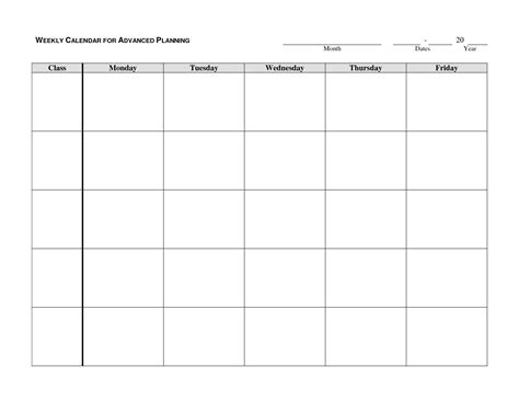 Remarkable Blank Monday To Friday Calendar Template Printable Blank