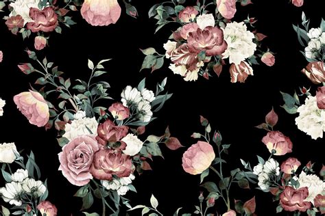 Vintage Pink And Cream Dark Floral Wallpaper Mural Hovia Black Floral