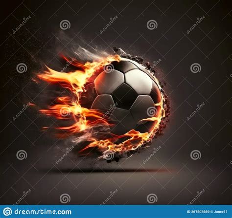 Flame Soccer Ball Spinning On Fire And Glowing Generative Ai Stock