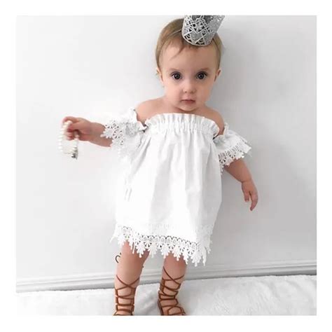 2019 Summer Lace Dress Toddler Baby Girls Off Shoulder Solid White