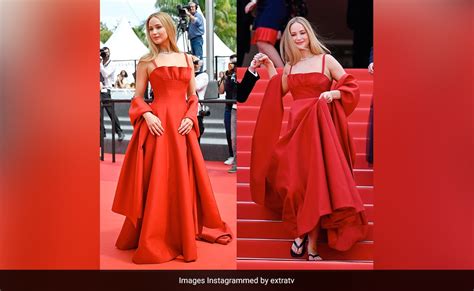 In A Red Christian Dior Gown And Black Flip Flops Comfort Comes Before