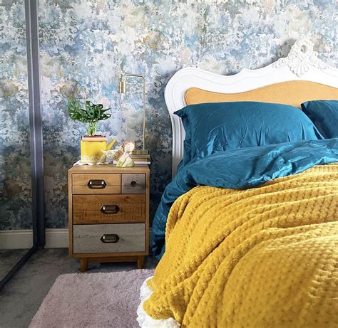 Imitation Concrete Wallpaper From Bandq Bedroom Decor Green And Mustard