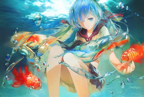 Hintergrundbilder Anime Fisch Vocaloid Hatsune Miku Unterwasser Blasen Flasche Miku