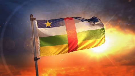 Central African Republic Flag Backlit At Beautiful Sunrise Loop Slow Hd