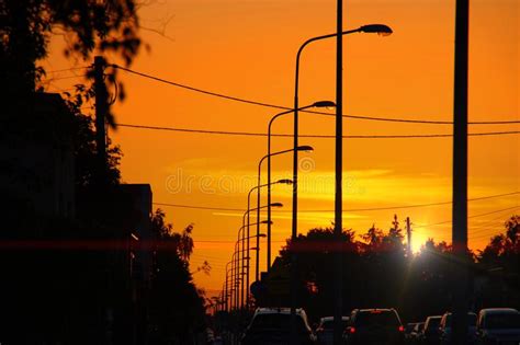 Street Lamps On Sunset Stock Photo Image Of Perspective 119513044