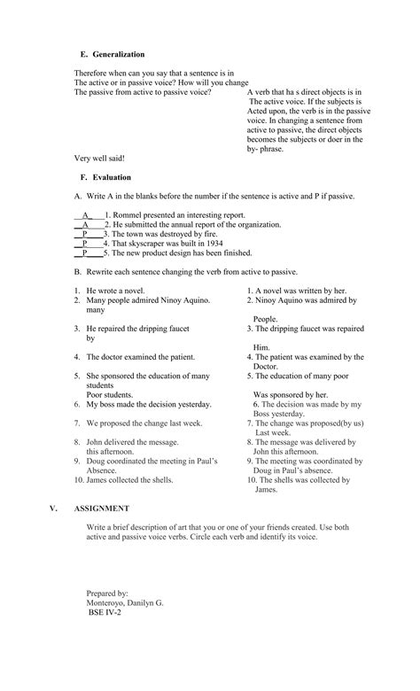 Detailed lesson plan in active and passive Active Voice, Thing 1, Very