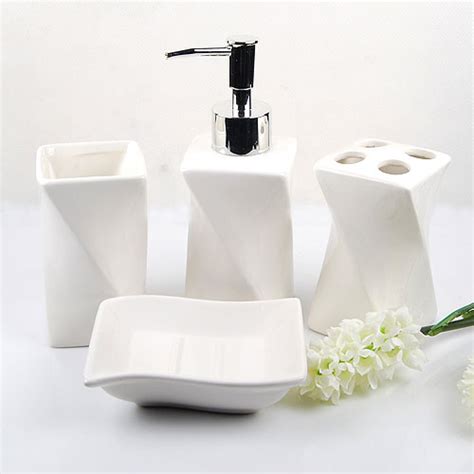 Luxury 5pcs ceramic painted bathroom accessories set dispenser toothbrush holder. Elegant White Ceramic Bathroom Accessory 4Piece Set ...