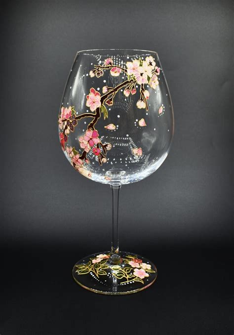 Cherry Blossom Hand Painted Wine Glass Sakura T For Mother Etsy