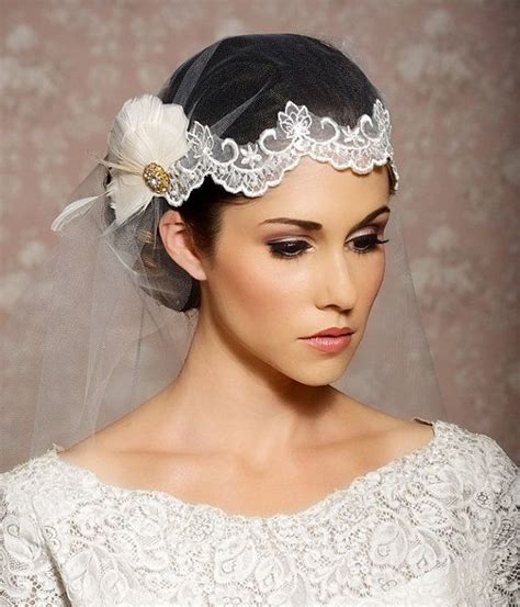 Juliet Cap Veil Lace Ivory Tulle Roaring 1920s Vintage Style Glamour