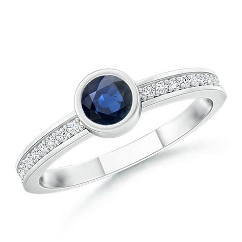 Bezel Round Sapphire Stackable Ring With Diamond Accents Angara Uk