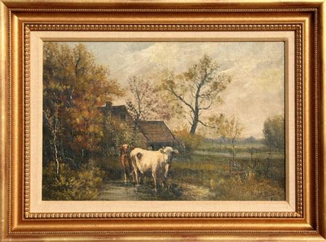My art always has a beautiful. John Parker Davis - Pastoral Landscape with Cows, Oil ...